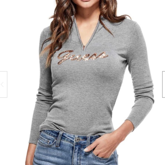 Guess Zip Mock Neck Sweater - Picture 1 of 6